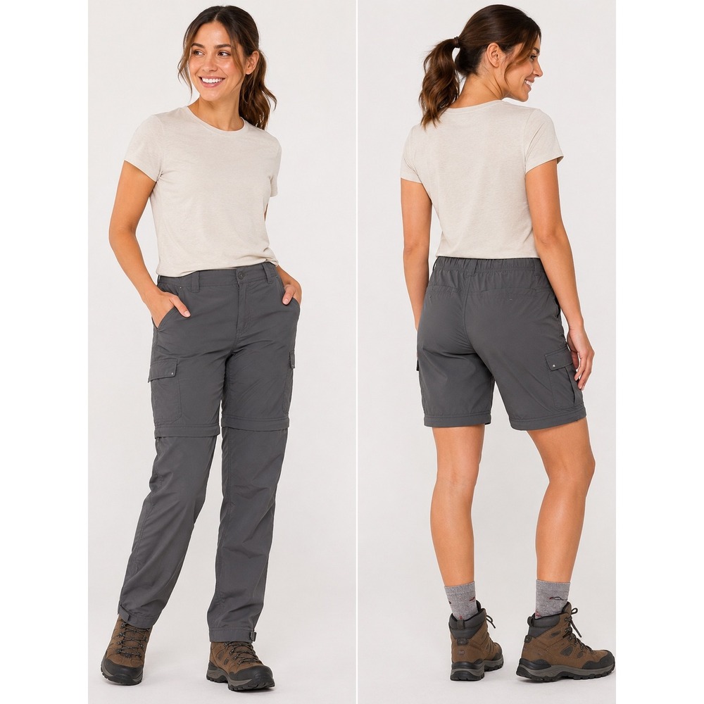 Womens Convertible Hiking Pants Zip Off Cargo Shorts Charcoal Grey Outdoor Trail